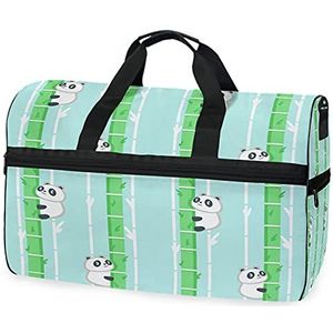 Leuke groene kleine panda sport zwemmen gymtas met schoenen compartiment weekender duffel reistassen handtas voor vrouwen meisjes mannen