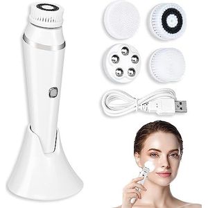 BNGXR Gezichtsreinigingsborstel, elektrische gezichtsreinigingsborstel met 3 snelheden, waterdichte gezichtsborstel met 4 borstelkoppen voor gezichtsmassage en diepe reiniging