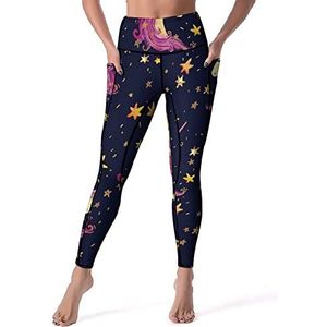 Unicorn Stars Yogabroek voor dames, hoge taille, buikcontrole, workout, hardlopen, leggings, 2XL