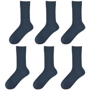 YIJIANUO Winter Verdikte 100% Katoen Dubbele Naald Geribbelde Halverwege de Kuit Sokken Voor Kinderen & Tiener Studenten - School Thuis Sportkleding, donkerblauw 6, 14-18Y 24-26cm