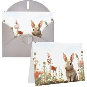 GFLFMXZW Er is een konijn in de tuin print lege wenskaarten met grijze enveloppen bedankkaart felicitatiekaart voor verjaardagen, feesten, bruiloften, Kerstmis