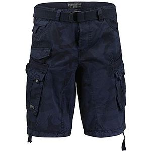 Geographical Norway Cargo Shorts Korte broek Bermuda met riem Short Hunter in bundel met UD Bandana, Donkerblauw, M