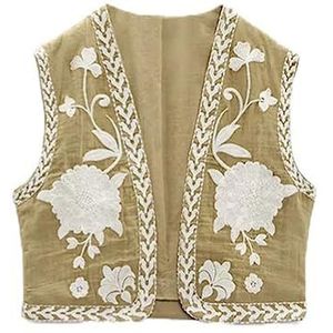 ZGSYH Gilets for dames, retro gebloemd geborduurd gilet for dames, casual nationaal mouwloos vest met open voorkant bovenkleding gilet for meisjes en dames (Kleur : C, Size : L)