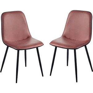 GEIRONV Moderne eetkamerstoelen set van 2, for lounge kantoor rugleuning zacht kunstleer zitting met zwarte metalen poten keukenstoelen Eetstoelen (Color : Brick red, Size : 42x45x88cm)