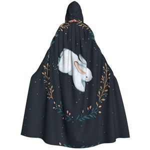 WURTON Leuke Witte Konijn Print Hooded Mantel Unisex Volwassen Mantel Halloween Kerst Hooded Cape Voor Vrouwen Mannen