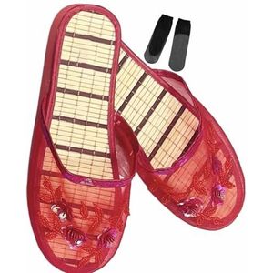 Chinese mesh pantoffels for dames, bloemen, ademend mesh, Chinese sandaalpantoffels met sokken (Color : Red, Size : 39 EU)