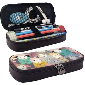 Etui Lederen Potlood Pouch Grote Capaciteit Briefpapier Tas Met Compartimenten Dubbele Rits Leuke Kleurrijke Schaap Cartoon Patroon Potlood Doos Organizer voor Mannen Vrouwen Potlood Houder voor