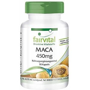 Fairvital | Maca capsules 450mg - HOOG GEDOSEERD - VEGAN - 90 capsules - gele macawortel voedingssupplement
