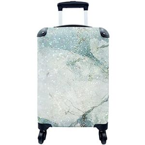 MuchoWow® Koffer - Marmer - Glitter - Groen - Past binnen 55x40x20 cm en 55x35x25 cm - Handbagage - Trolley - Fotokoffer - Cabin Size - Print