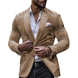 Heren fluwelen pak blazer slim fit kerstjas prom smoking jas getande revers bruiloft prom smoking, Kaki, XS