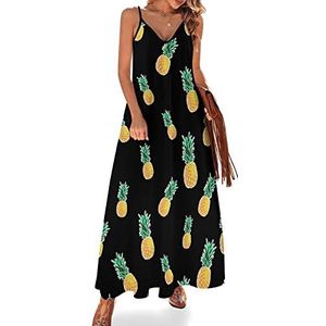Ananas Sling Maxi-jurk voor dames, V-hals, casual, mouwloos, verstelbare riem, sexy lange jurk
