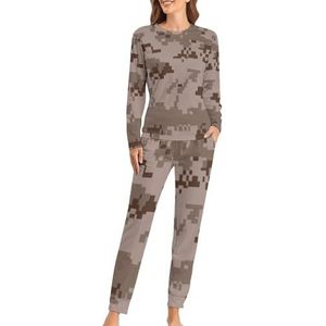 Rode Camouflage Zachte Dames Pyjama Lange Mouw Warm Fit Pyjama Loungewear Sets met Zakken 4XL