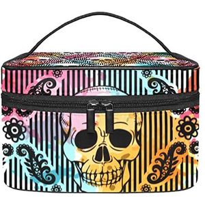 Horror skelet make-up organizer tas, reismake-up tas organizer case draagbare cosmetische tas voor vrouwen en meisjes toiletartikelen, Meerkleurig, 22.5x15x13.8cm/8.9x5.9x5.4in