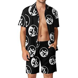 Yoga Yin Yang Hawaiiaanse bijpassende set voor heren, 2-delige outfits, button-down shirts en shorts voor strandvakantie