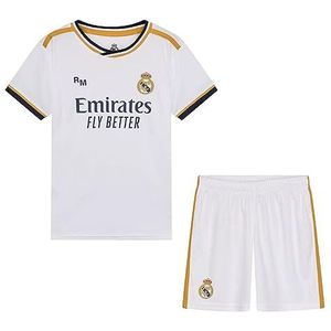 Real Madrid kinderoutfit met shirt en broek, eerste uitrusting van het seizoen 2023-2024 - officiële replica met officiële licentie - kind, Wit, 6 años
