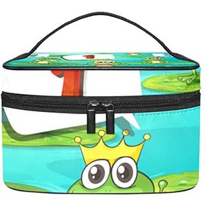 Draagbare Make-up Tas Reizen Cosmetische Zakken Voor Vrouwen Meisjes Rits Pouch Case Organizer Tellen Nummers Met Groene Kikkers, Meerkleurig, 22.5x15x13.8cm/8.9x5.9x5.4in