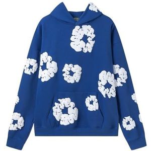 ZEZEZ Modemerk Denim Tears Foam Printing trainingspak for heren en dames, jas en broek met capuchon, sweatshirt met capuchon, fleece sweatshirt met capuchon(Iridescent blue hoodie,S)