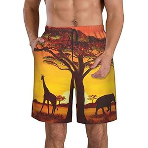 African Animal Sunset Print strandshorts voor heren, zomershorts met sneldrogende technologie, licht en casual, Wit, XL