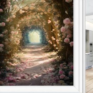 AEMYSKA T Abstracte bloem raamfolie, zonwerend, rustiek bos, wilde planten, rozen, glas-in-loodfolie, zonder lijm, decoratieve raamfolie voor thuis, raam en glazen deur, 90 x 140 cm