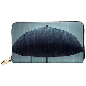AkosOL Zwarte paraplu in de regen lederen portemonnee, lange clutch portemonnee, zacht materiaal, ritsontwerp anti-verlies geld, 12 bankkaartsleuven, lichtgewicht, waterdicht en duurzaam voor het
