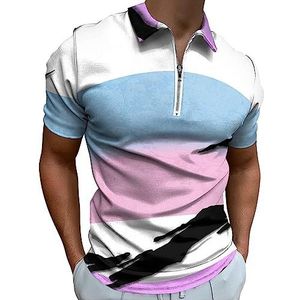 Bigender Pride Flag poloshirt voor heren, casual T-shirts met ritssluiting en kraag, golftops, slim fit