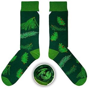 CUP OF SOX Dames heren grappige sokken met kerstmotieven grenen in kartonnen beker, kleurrijke cadeausokken voor mannen en vrouwen, 41-44, groen
