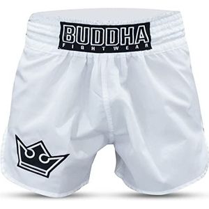 BUDDHA FIGHT WEAR - Traditionele Muay Thai Old School short - Nylon - Sneldrogend - Standaard Europees patroon - Grote aanpassing aan de morfologie van elke vechter - Kleur Wit - Maat XXXL