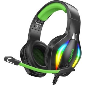 Krysenix PG1 Gaming Headset voor PS4/PS5/PC/Xbox/Nintendo Switch, Xbox One Headset met AI Stereo Microfoon Geluid, Computer Headset met 3,5 mm Jack & RGB Licht Zwart/Groen