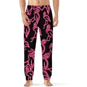 Roze Flamingo Neon Mannen Pyjama Broek Zachte Lange Pjs Bottoms Elastische Nachtkleding Broek 4XL