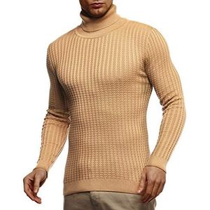 Leif Nelson LN2115 Gebreide trui voor heren, warme trui met rolkraag, voor heren, trui voor de winter, donkerbeige, L