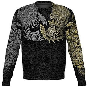 Noorse Mythe Odin Raven 3D-print Hoodie Met Korte Mouwen, Viking Tattoo Mannen Casual Pullover Sport Streetwear, Unisex Outdoor Nieuwigheid Gotische Middeleeuwse Jas Met Lange Mouwen