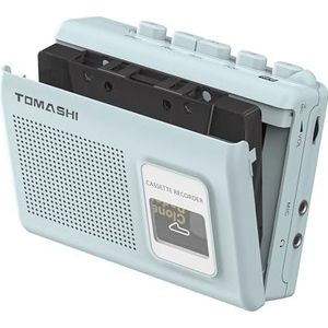 Draagbare cassettespeler taperecorder met ingebouwde luidspreker, microfoon, hoofdtelefoonaansluiting, 11,6 x 9,0 x 3,5 cm (blauw)