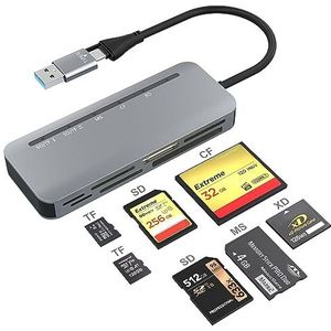 USB C USB 3.0 multikaartlezer, SD/TF/Micro SD/CF/MS/XD 7-in-2 geheugenkaartlezer 5 Gbit/s, leest 5 kaarten tegelijkertijd voor SDXC, SDHC, TF, Micro-SD, CF MS MMC-kaart, Sony Memory Stick Pro Duo