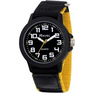 Ravel - Moderne werkkleding herenhorloge met Easy-Fasten Strap - Analoog Quartz - R1601.65, Zwart/Geel Highlights