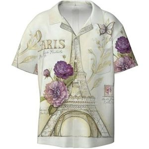 Eiffeltoren1-print herenoverhemden met korte mouwen en zak, casual overhemd met knopen, zakelijk overhemd, Zwart, M