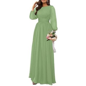 Dames chiffon bruidsmeisje jurken lange formele avond prom jurken ruches cocktail jurken plus size, Sage Groen, 32