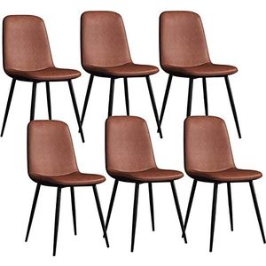 GEIRONV Moderne eetkamerstoelen set van 6, lounge woonkamer hoekstoel metalen stoelpoten PU lederen rugleuningen aanrechtstoelen Eetstoelen (Color : Light brown, Size : 42x45x86cm)