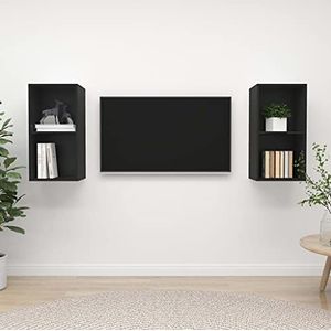 SMTSEC Wandgemonteerde tv-kasten 2 stuks zwart ontworpen hout
