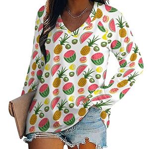 Watermeloen Ananas Kiwi Citroen Nieuwigheid Dames Blouse Tops V-hals Tshirt Voor Legging Lange Mouw Casual Trui