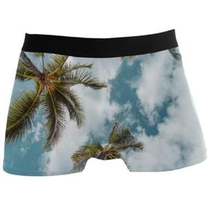 GISPOG Palm Tree Clouds Sky Boxers Slips voor heren, ondersteuning voor mannen, stretch, laagbouw, boxershorts, korte broek, 1 kleur, M