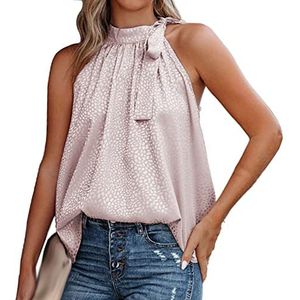 Dames Halternek Tank Top Luipaard Print Mouwloos Shirt Hemdje Zomer Mode Lace Up Vest Elegante Off-Shoulder Streetwear Trui, Lichtroze, L