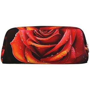 GTKSYNVE Lederen make-up tas voor portemonnee reizen draagbare kleine potlood tassen voor vrouwen mannen rode roos kunst cosmetische tas met rits potlood zakje esthetische munt zakje volwassenen