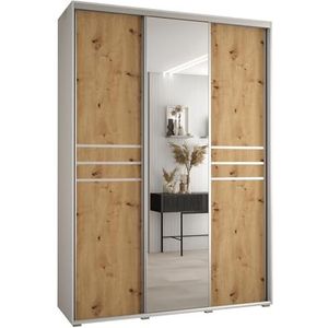 MEBLE KRYSPOL Davos 11 180 Kledingkast met drie schuifdeuren voor slaapkamer - Moderne Kledingkast met spiegel, kledingroede en planken - 235,2x180x60 cm - Wit Artisan Silver