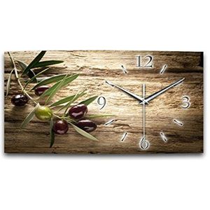 Kreative Feder Olive XXL natuurlijke keukenklok, designer stille draadloze wandklok, radiografische klok, modern design zonder tikken * (50 x 25 cm radioklok)