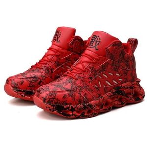 Basketbalschoenen for heren, lichtgewicht hardlooptennisschoenen Mode dikke sneakers Outdoor ademende wandelschoenen (Color : Red, Size : 43 EU)