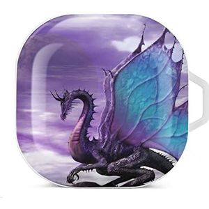 Fantasie Draak Paars Oordopjes Hoesje Compatibel met Samsung Hard Shell Beschermhoes Wit-Stijl