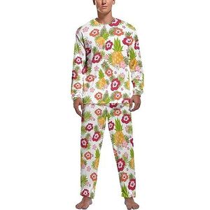Ananas Bloemen Zachte Heren Pyjama Set Comfortabele Lange Mouw Loungewear Top En Broek Geschenken S