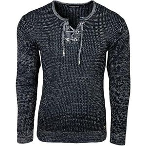 Subliminal Mode - Pullover over voor heren, ronde hals, met trekkoord, chique, trendy, gebreid, winter, van mesh, China, cadeau-idee Kerstmis BX52132, Zwart, L