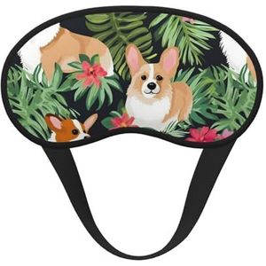 Slaapmasker met tropische bloemen en corgi, zacht, comfortabel oogmasker met verstelbare riem, verduisterend, oogslaapschaduwhoes voor vrouwen, meisjes, mannen, reizen, yoga, dutje in ploegendienst