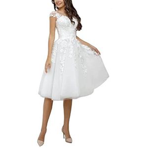 CLLA dress Dames Scoop bruidsjurken mouwloze kanten applicaties bruidsjurk voor bruid korte trouwjurken, wit, 42